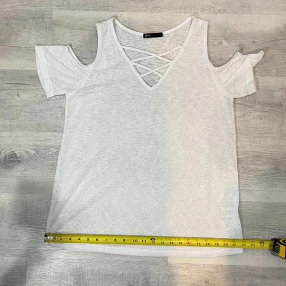Gibson Sheer Cold-Shoulder Snow White Knit Tank Top Size M - Picture 10 of 16